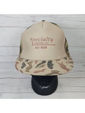 VTG Designer Award Headwear Trucker Hat Specialty Electric Camo Tan Adjustable